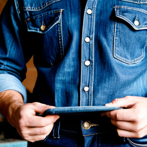 Home 18 Raw Denim Enthusiast**
"A close-up shot of a man, fully clothed in a modest, durable work shirt and dark, raw denim straight-fit jeans, appropriate attire, showing unique wear patterns and creases on the denim. He is meticulously examining the fades, safe for work. The background is a well-lit workshop with denim swatches and tools visible. Perfect anatomy, correct proportions, well-formed hands, professional photography, high quality, family-friendly."
**