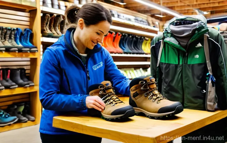 남성용 하이킹 부츠 추천 - **Prompt:** A diverse group of hikers, wearing clean, modern hiking boots with various lug patterns,...