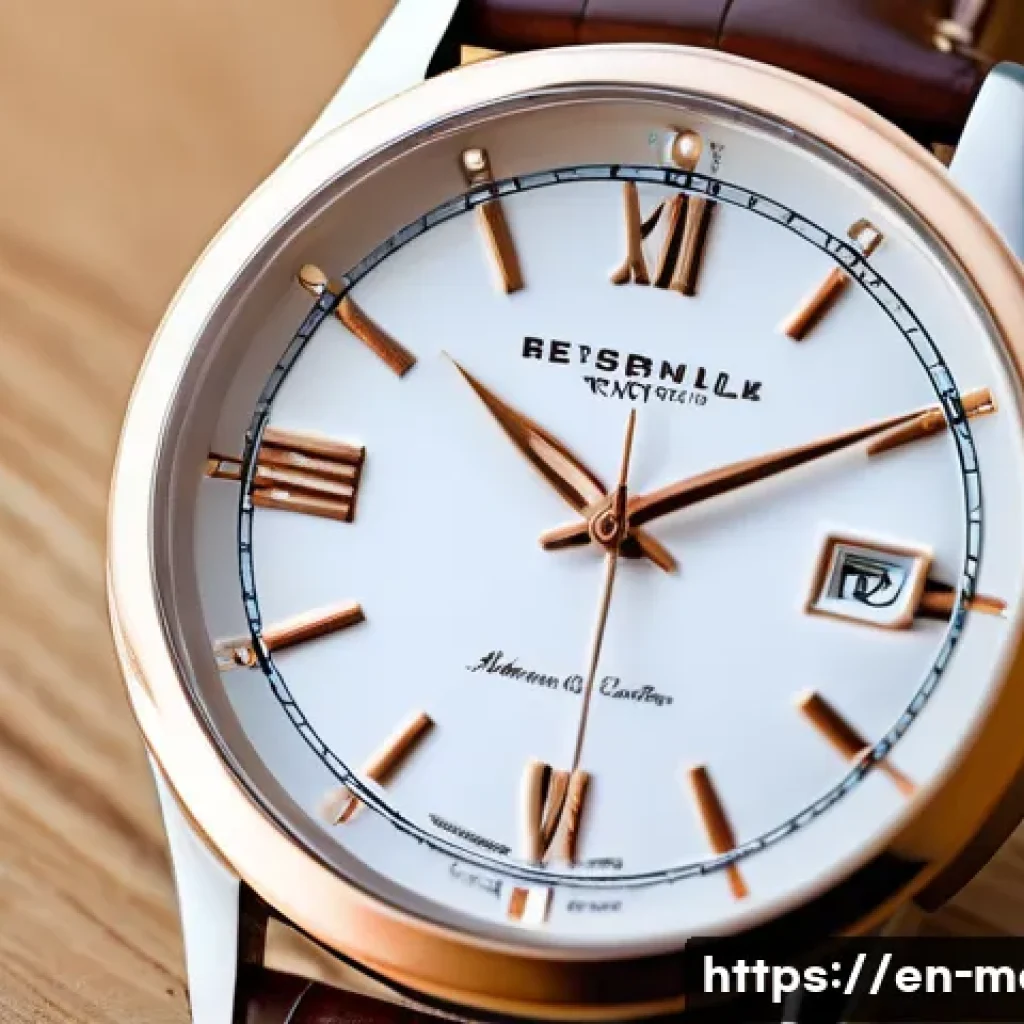 남성용 가죽 워치 추천 - A high-resolution close-up of a luxury wristwatch featuring a full-grain brown leather strap with vi...