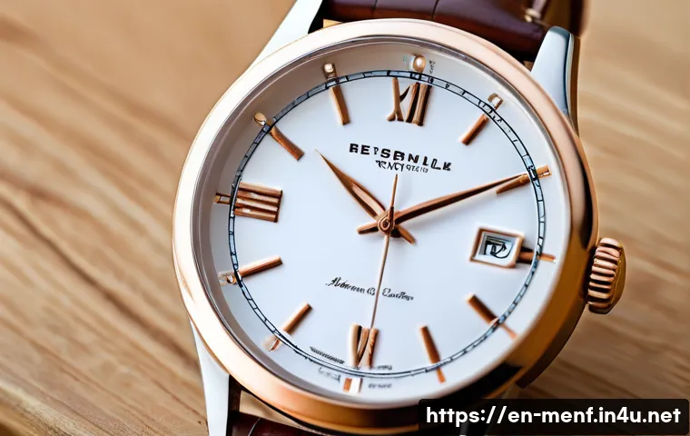 남성용 가죽 워치 추천 - A high-resolution close-up of a luxury wristwatch featuring a full-grain brown leather strap with vi...